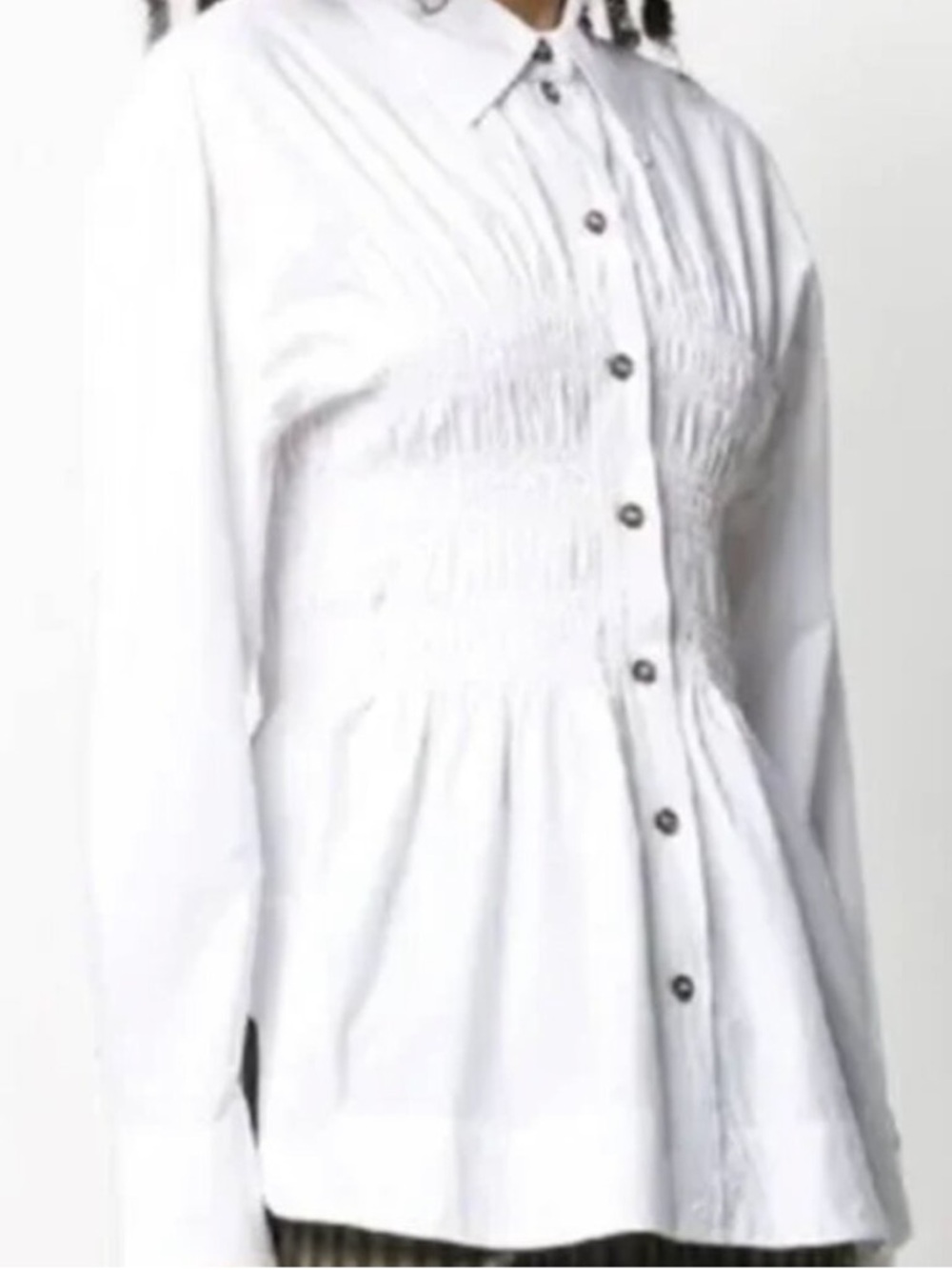 GANNI Shirred Cotton Poplin Blouse in White - Picture 3 of 13